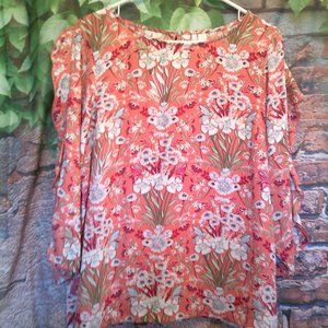 Boho Salmon Pink Floral Long Sleeve Blouse